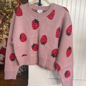 Le Lis Pink Sweater with Red Strawberry Pattern